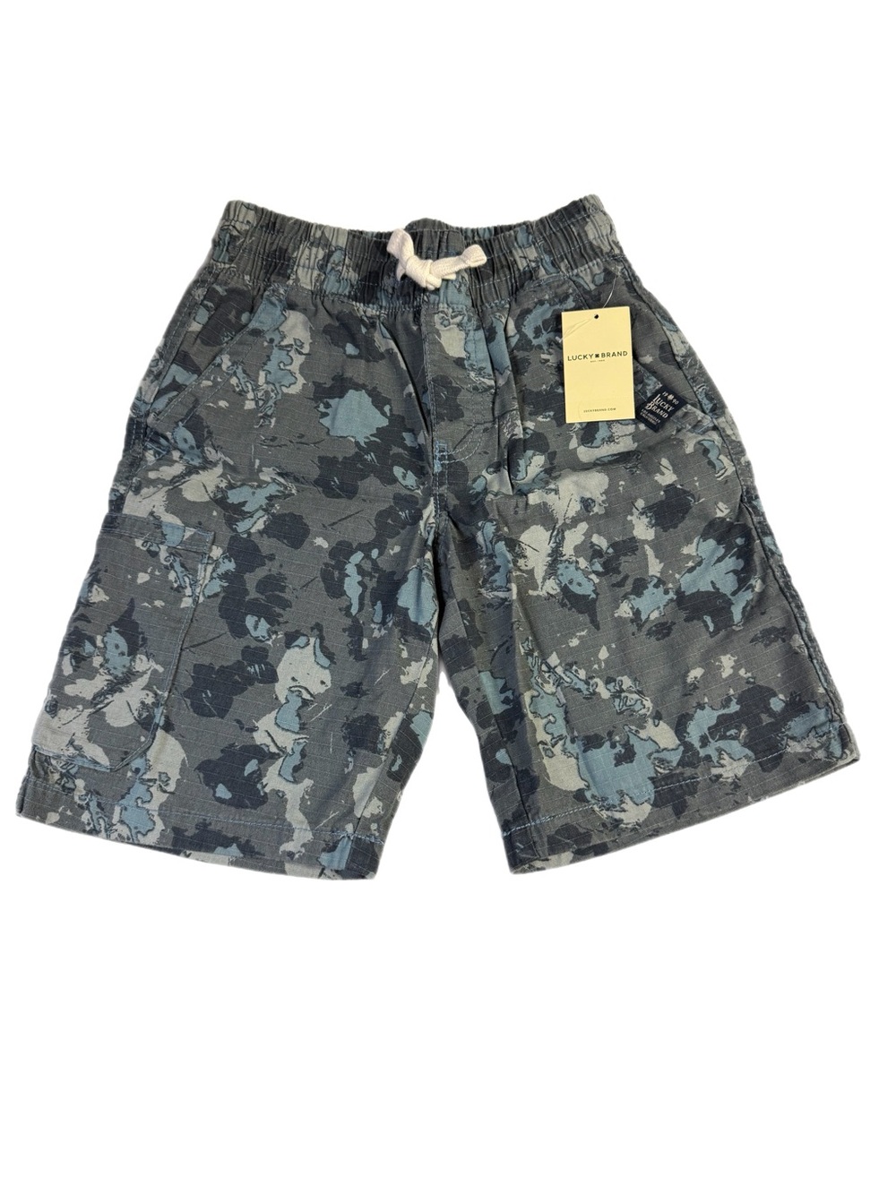 Lucky Brand Boys Size 8 Abstract Camo Cargo Shorts Navy Blue NWT